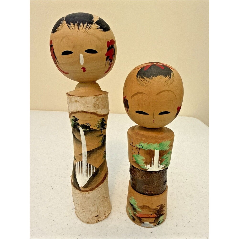 Vtg RARE Kokeshi Dolls Japanese Wood Handpainted Engraved Artist - Picture 1 of 16